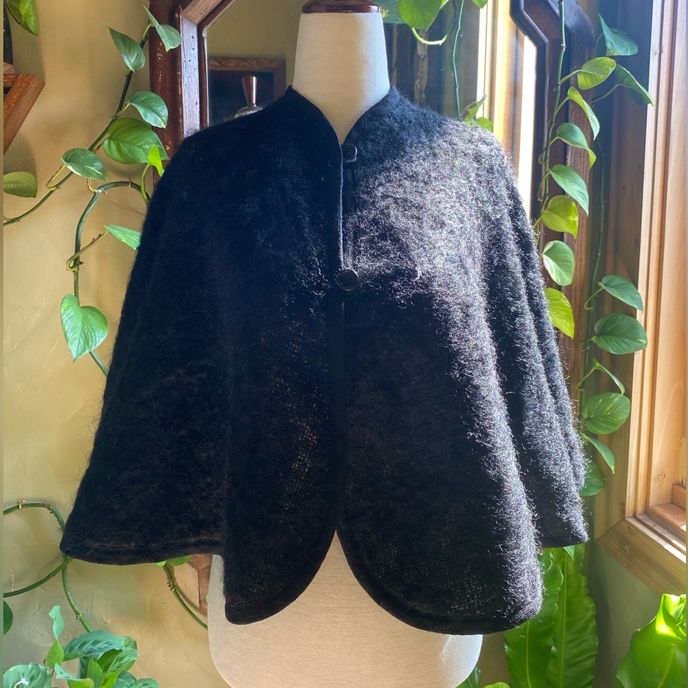 Vintage Mohair Cropped Cape, solid black, gothic, witchy, Victorian, OS